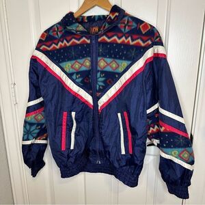 VTG New York Classics Nylon Fleece Striped Mixed Media Windbreaker Sz M Retro